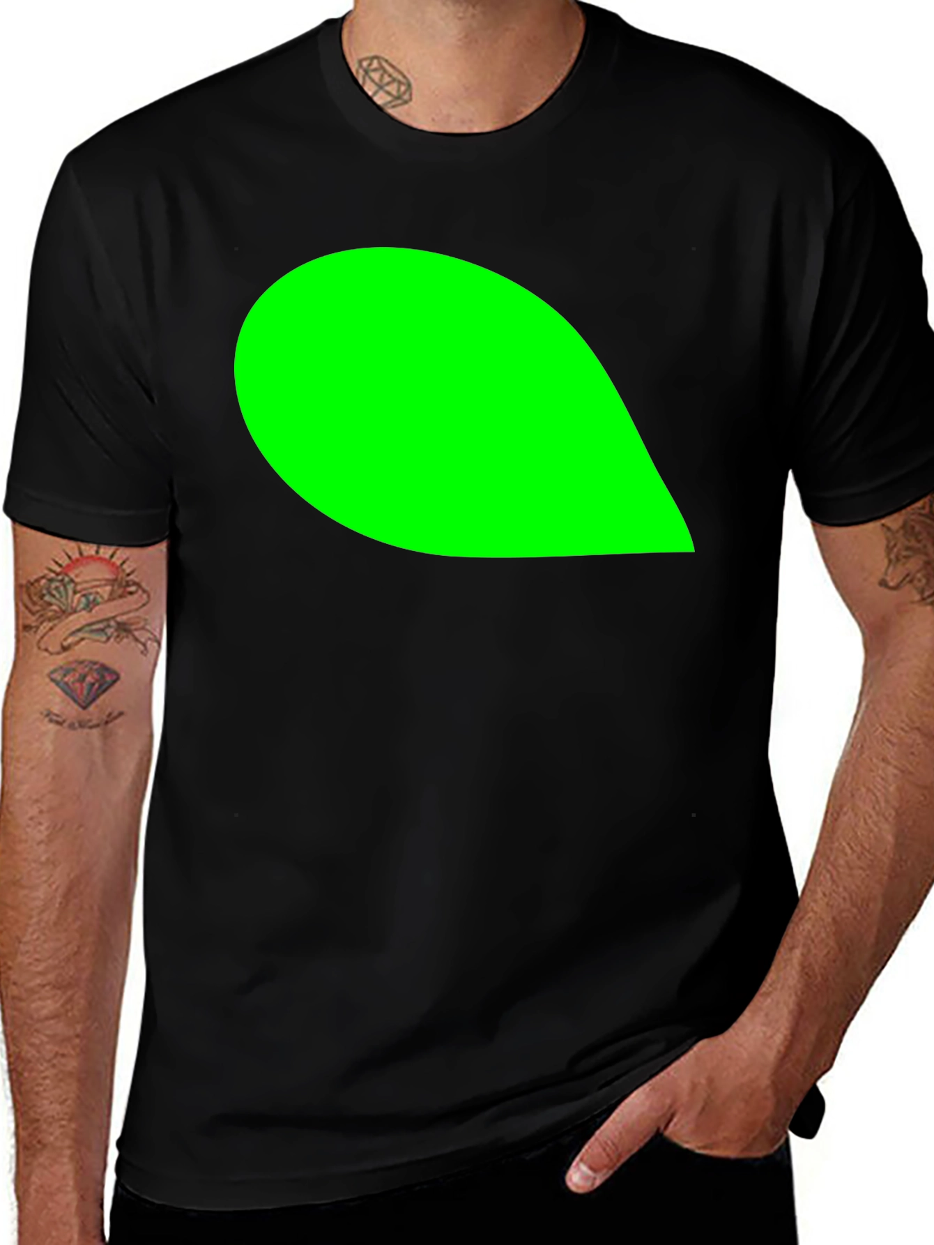 Mens Black T-Shirt with Green Leaf Graphic