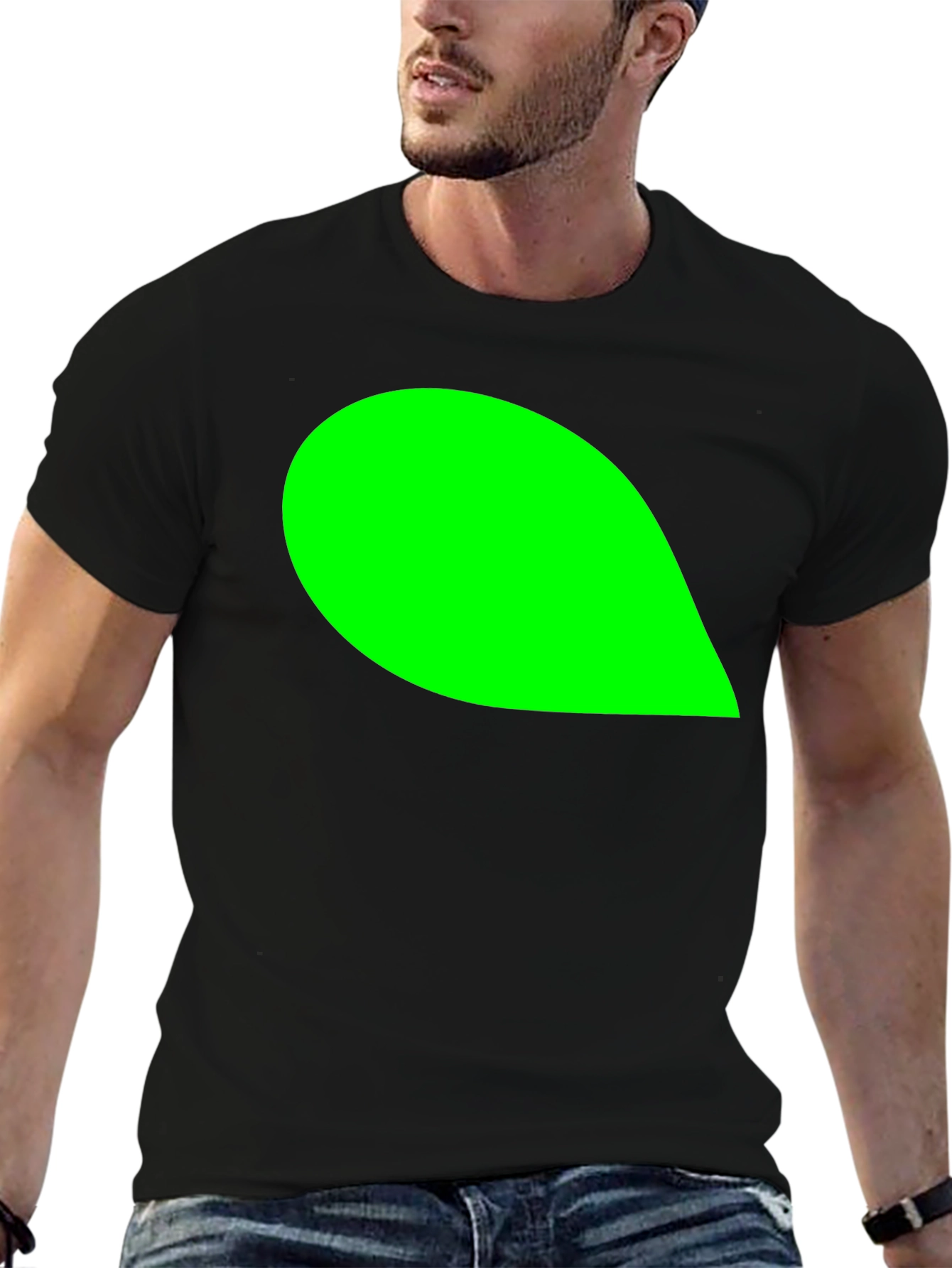 Mens Black T-Shirt with Green Leaf Graphic