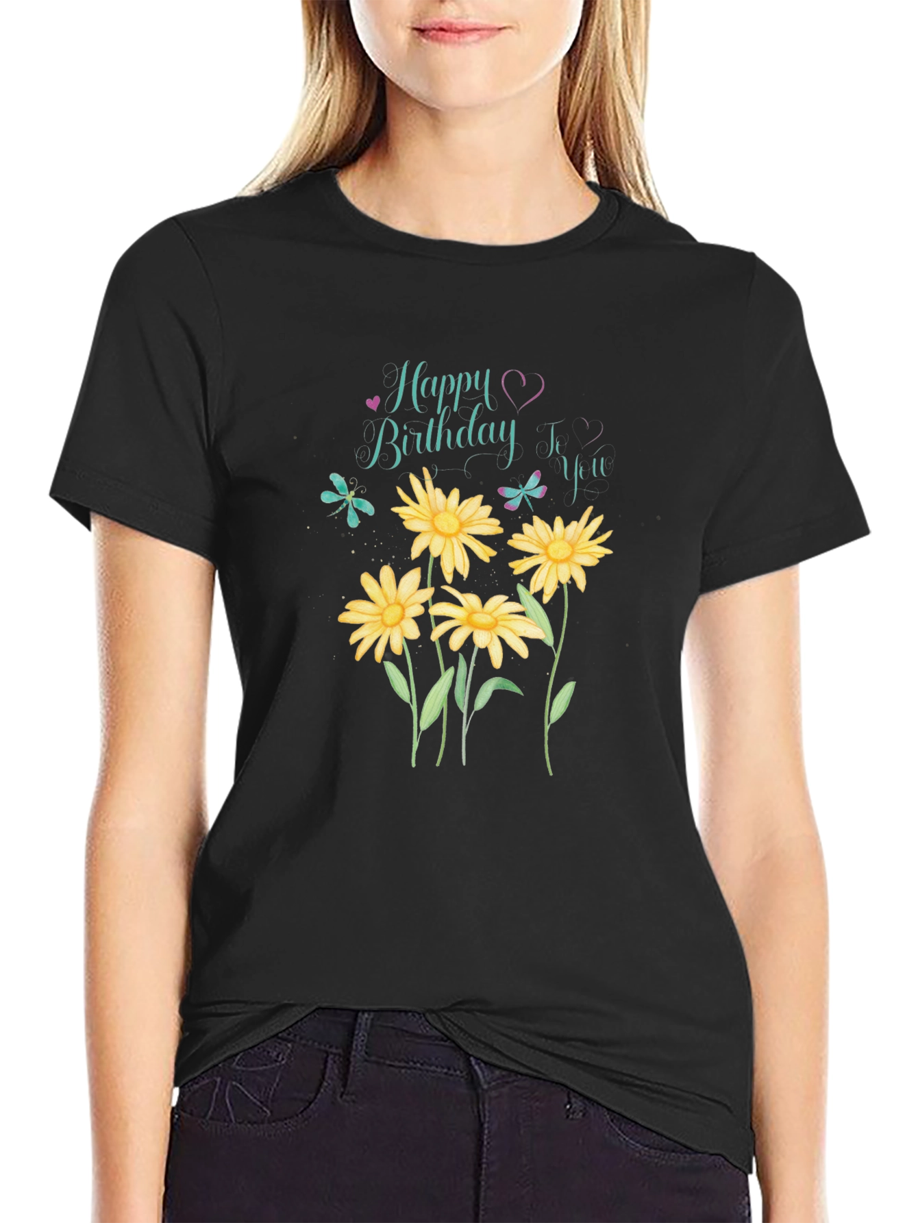 Happy Birthday Floral T-Shirt - Black