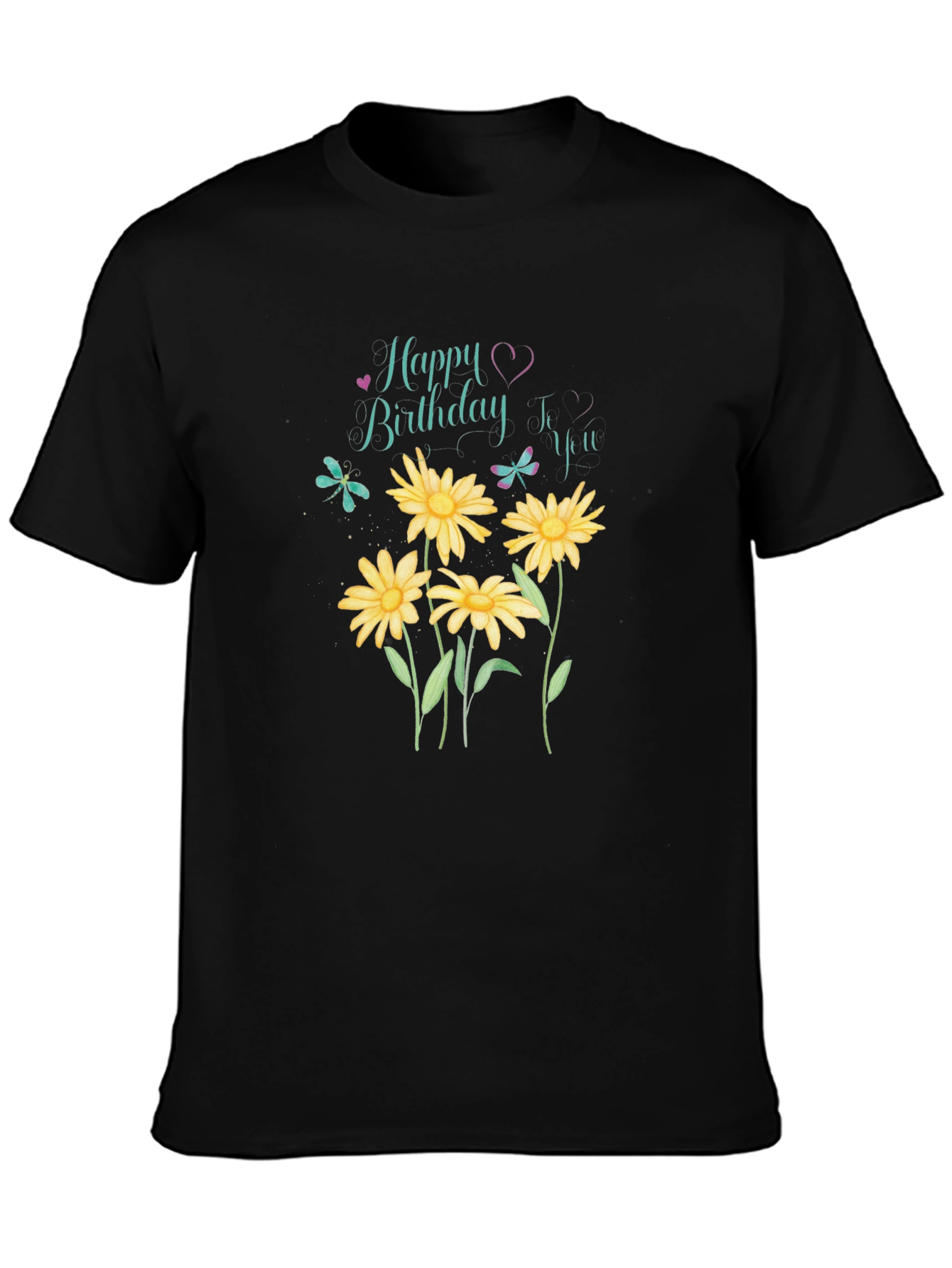Happy Birthday Floral T-Shirt - Black