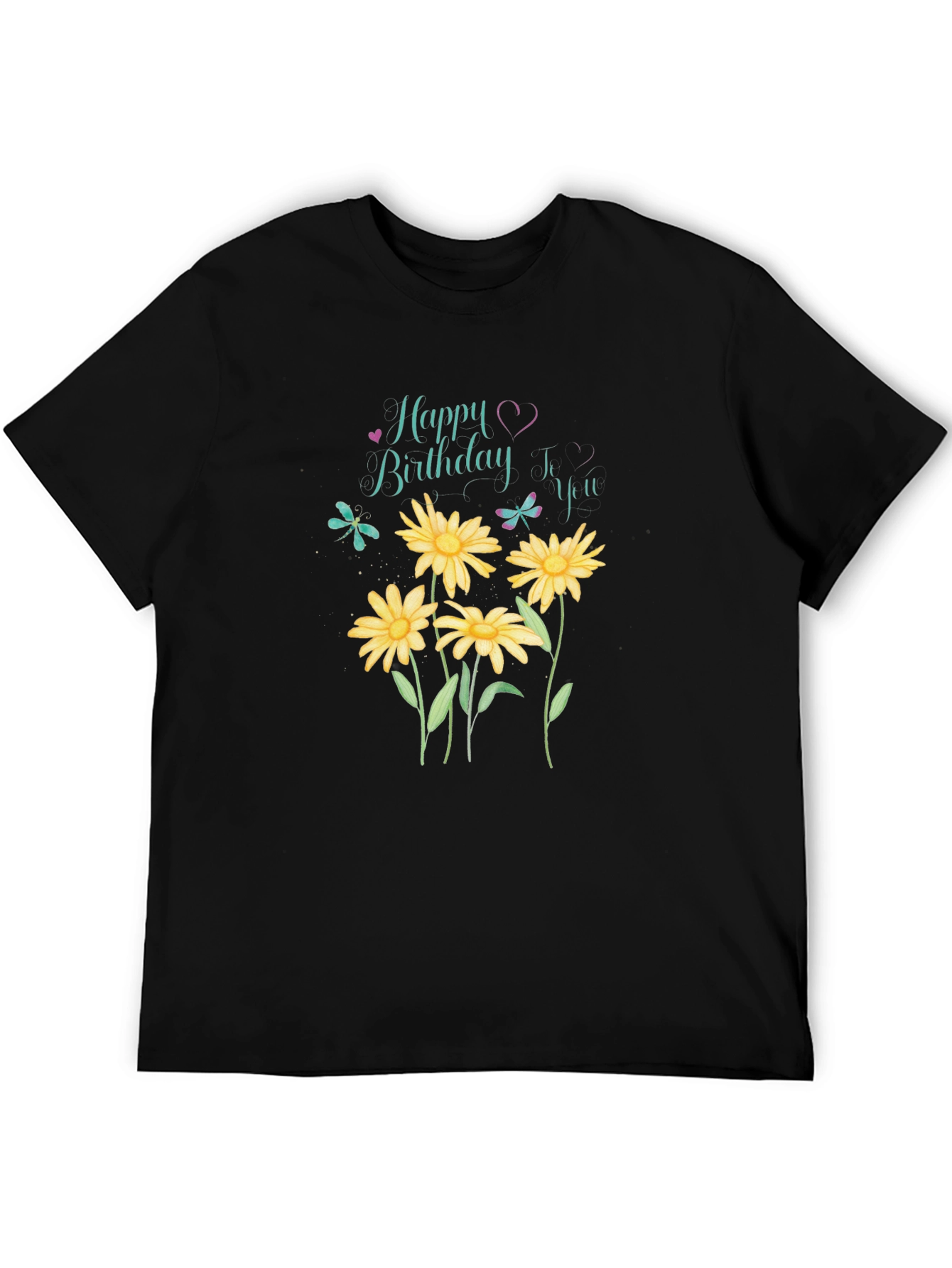 Happy Birthday Floral T-Shirt - Black