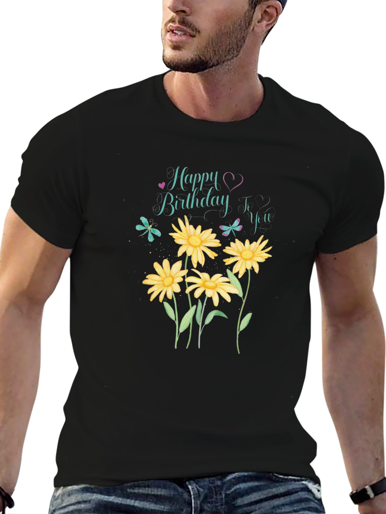Happy Birthday Floral T-Shirt - Black