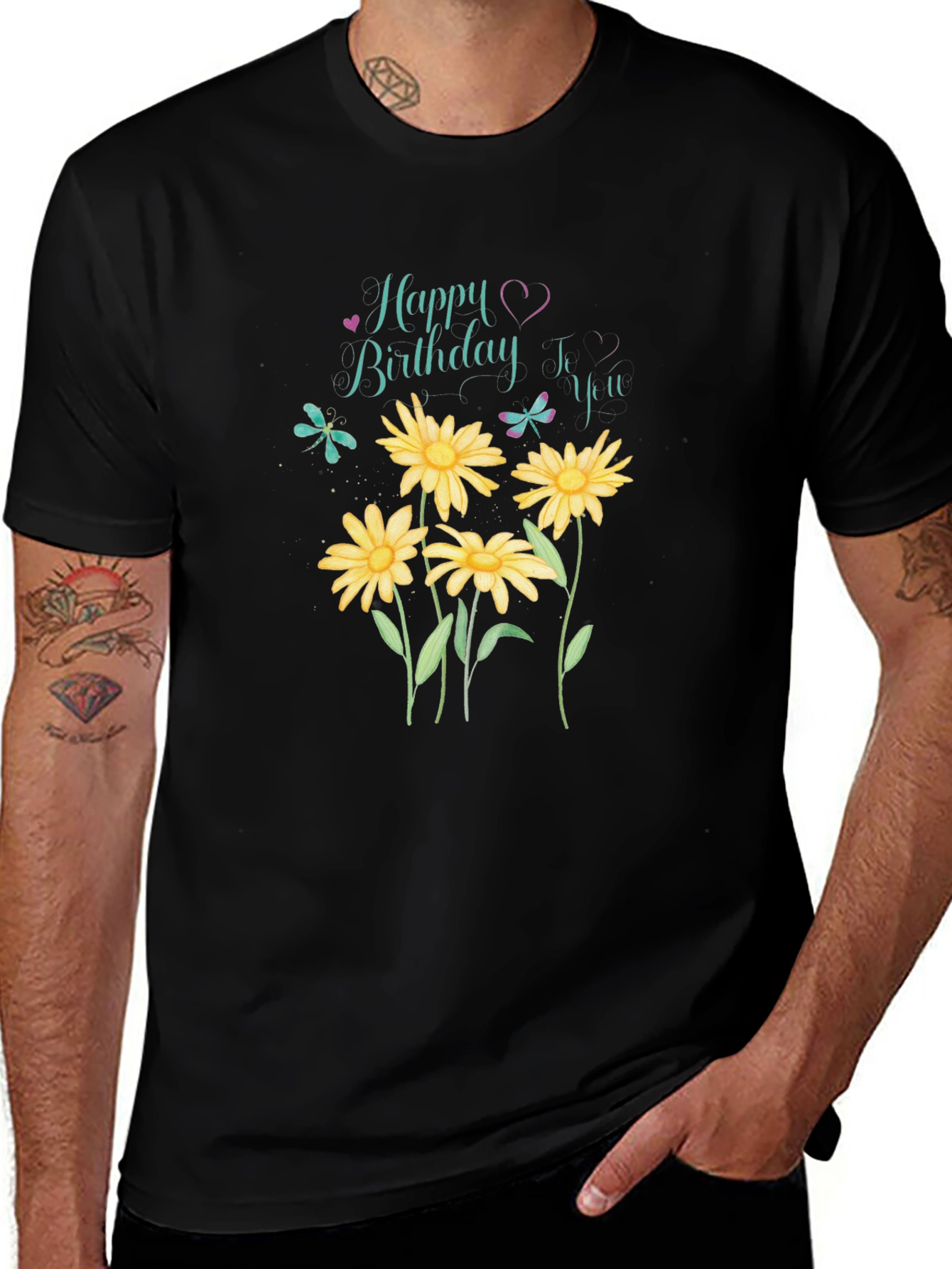 Happy Birthday Floral T-Shirt - Black