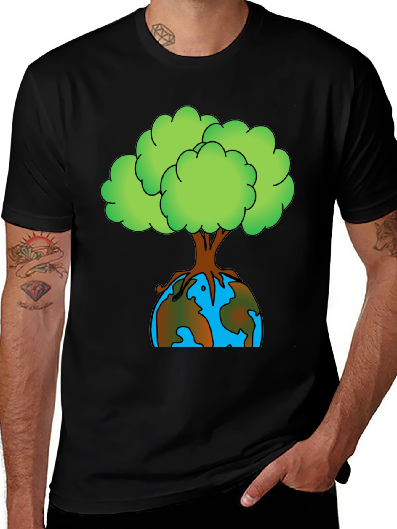 Earth Day Tree Graphic Tee - Black