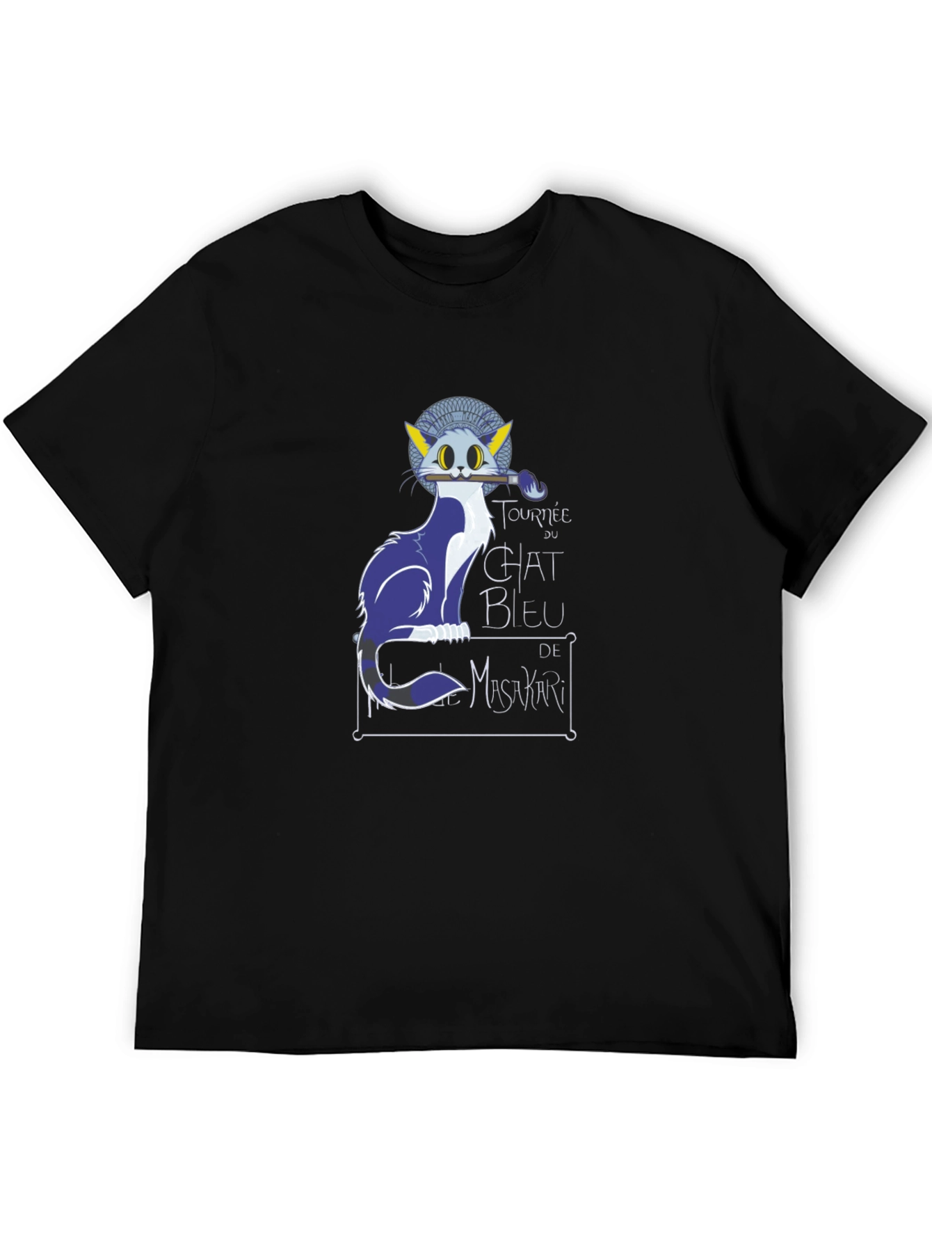 Chat Bleu Tee - Artistic Cat Graphic T-Shirt