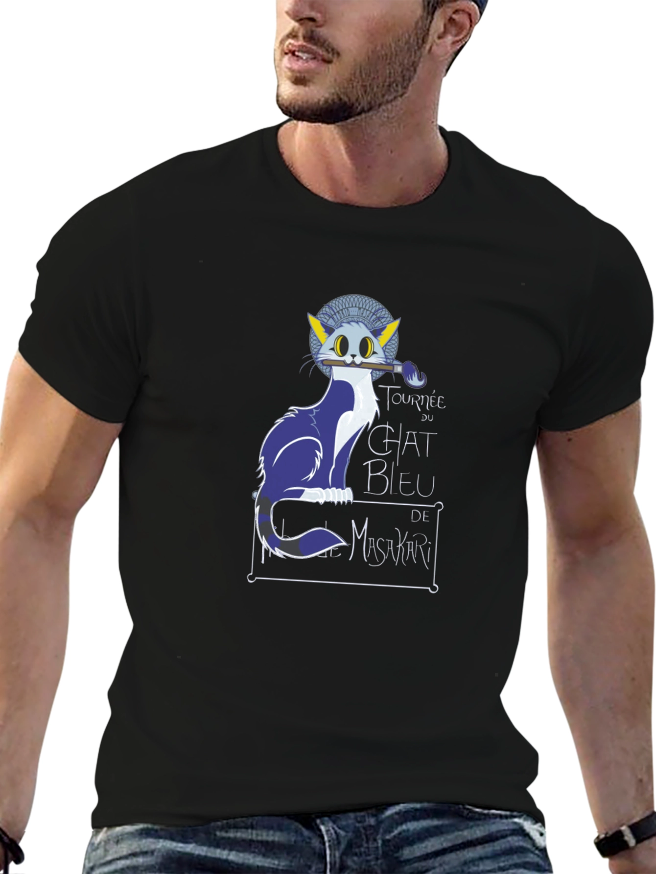 Chat Bleu Tee - Artistic Cat Graphic T-Shirt