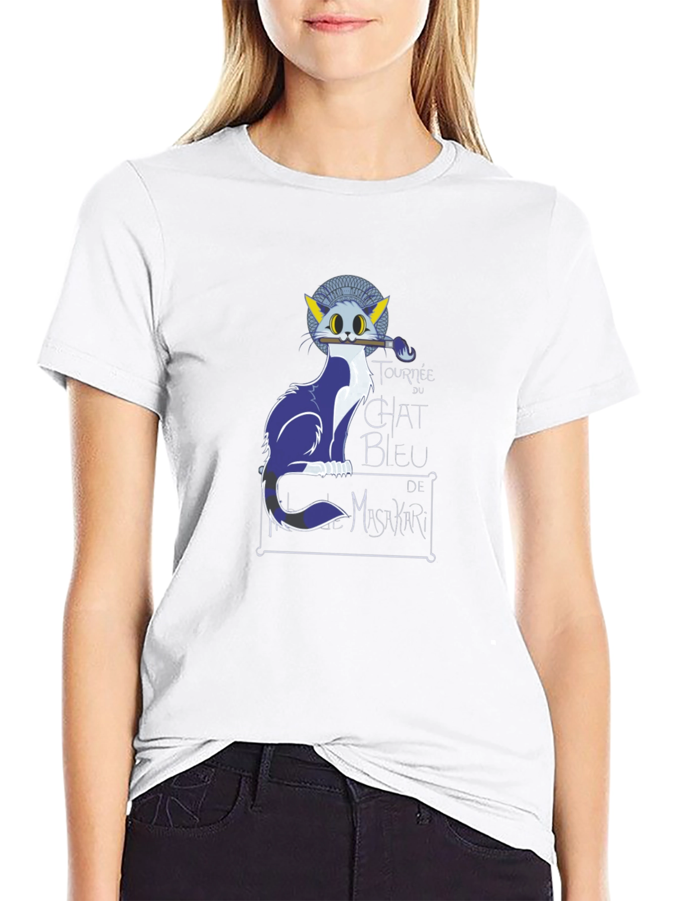 Chat Bleu Tee - Artistic Cat Graphic T-Shirt
