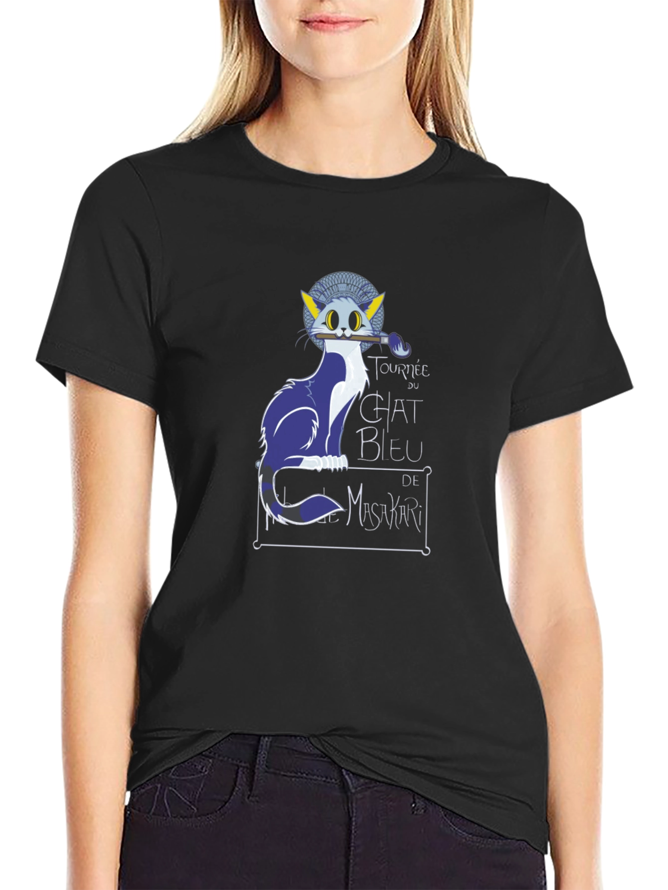 Chat Bleu Tee - Artistic Cat Graphic T-Shirt