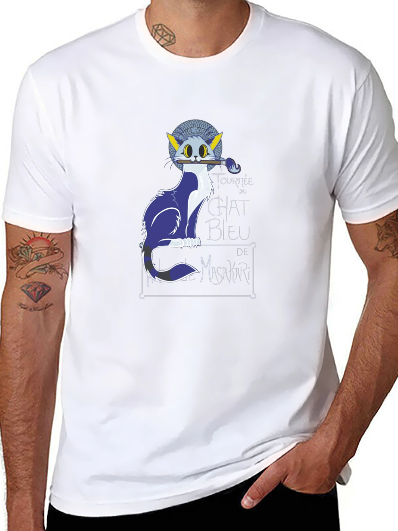 Chat Bleu Tee - Artistic Cat Graphic T-Shirt