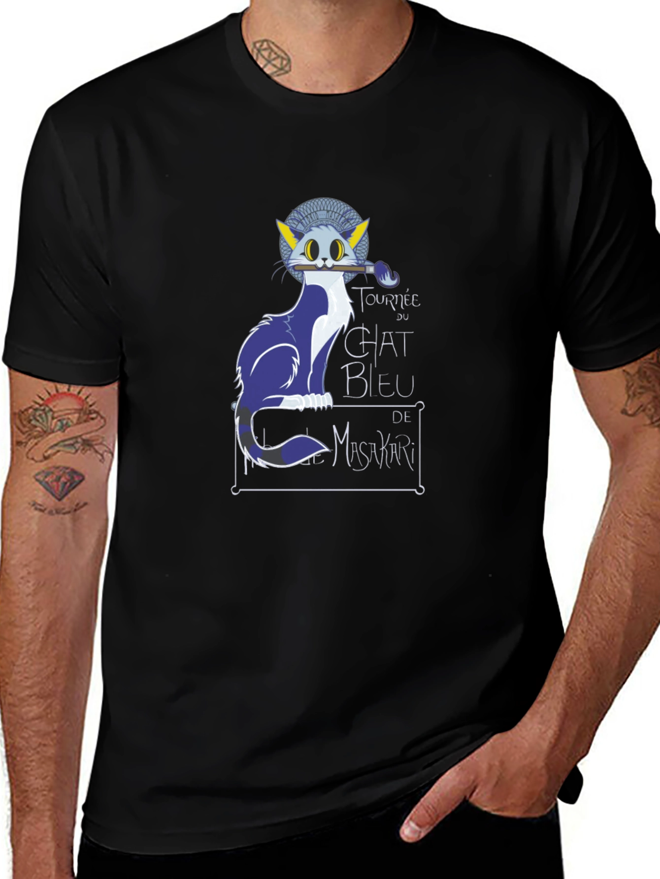 Chat Bleu Tee - Artistic Cat Graphic T-Shirt