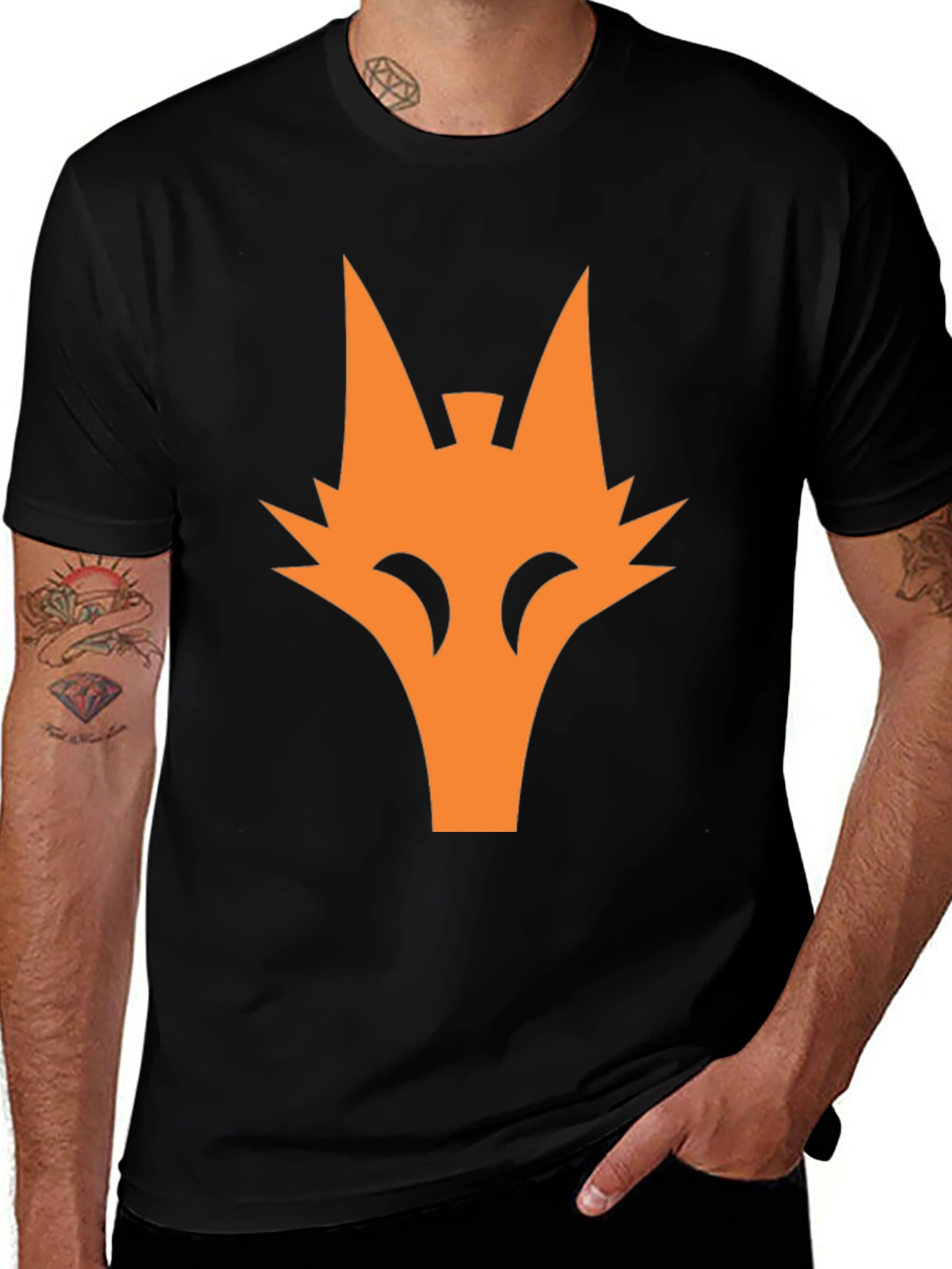 Orange Fox Graphic Tee - Cool Black T-Shirt