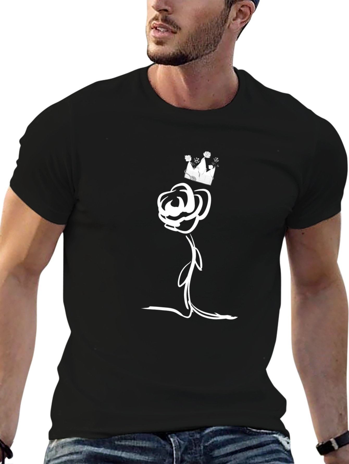 Rose and Crown Graphic Tee - Stylish Black T-Shirt