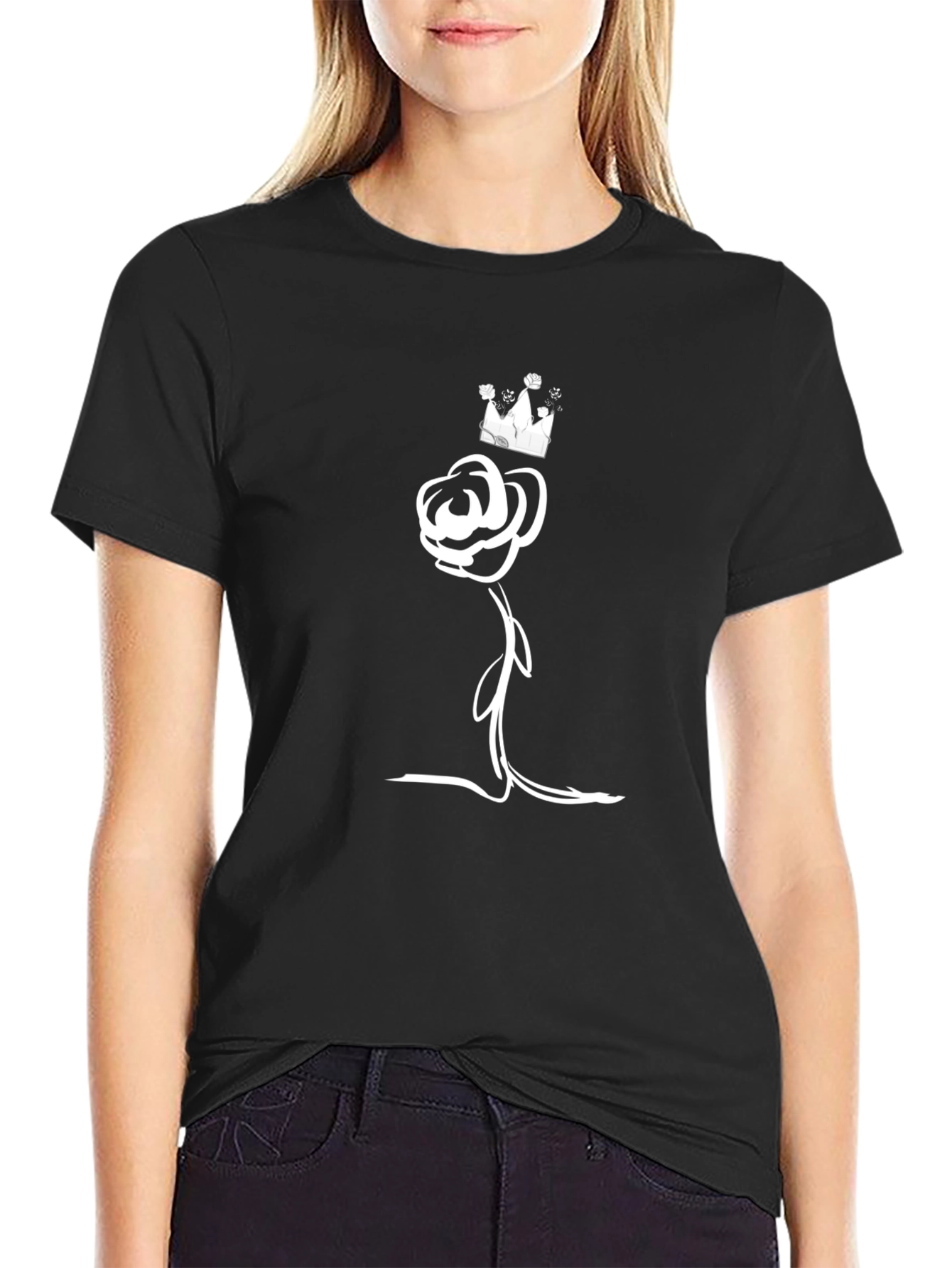 Rose and Crown Graphic Tee - Stylish Black T-Shirt