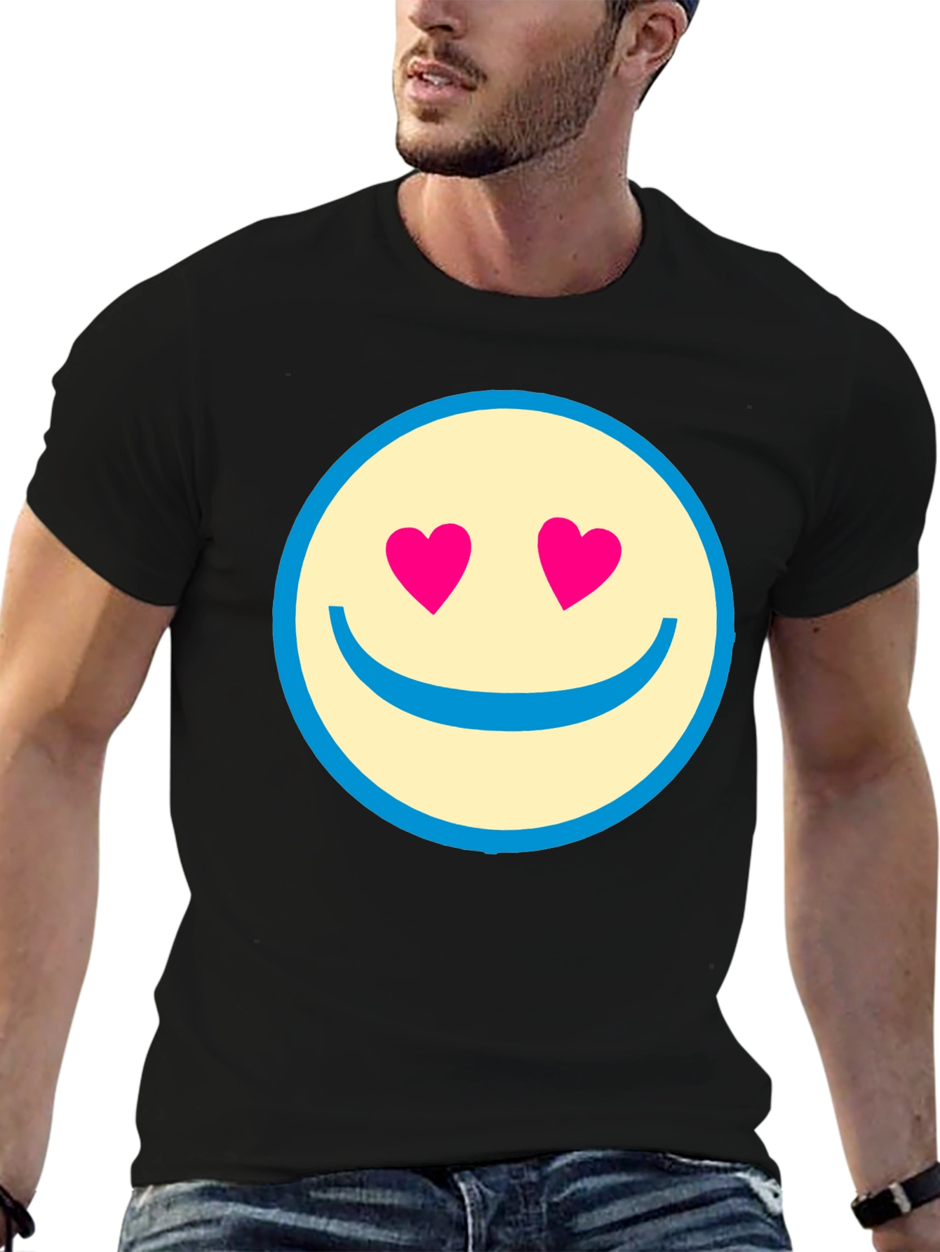Heart Eyes Smiley Face Black T-Shirt
