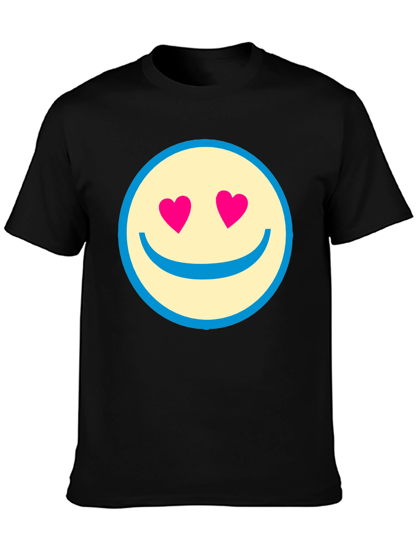 Heart Eyes Smiley Face Black T-Shirt