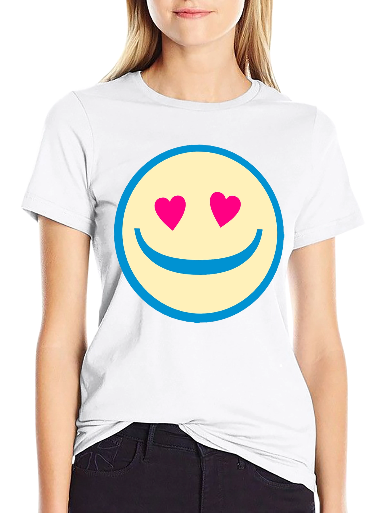 Heart Eyes Smiley Face Black T-Shirt