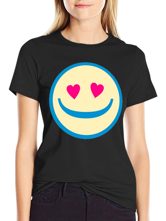 Heart Eyes Smiley Face Black T-Shirt