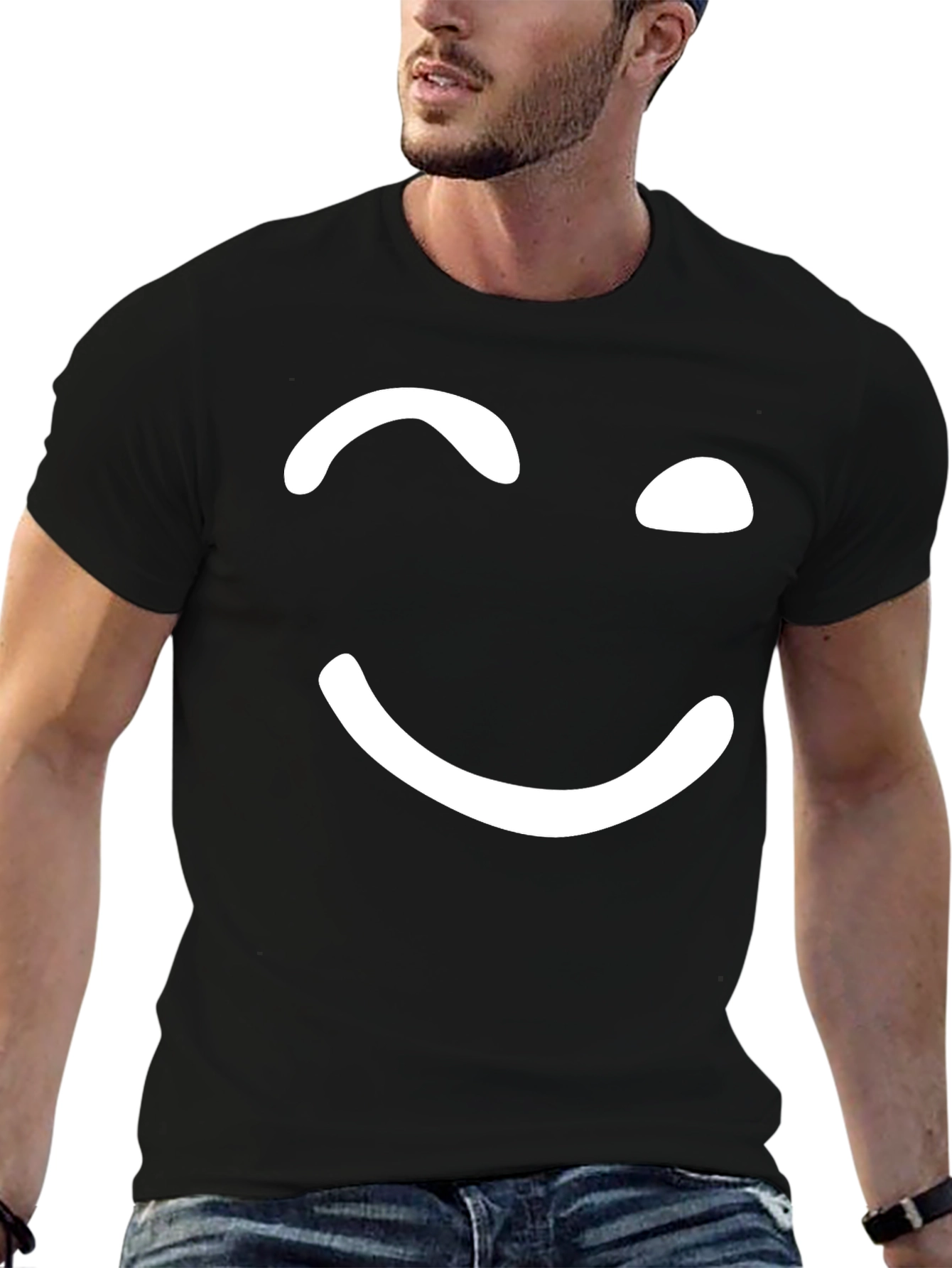 Winking Smiley Face Black T-Shirt