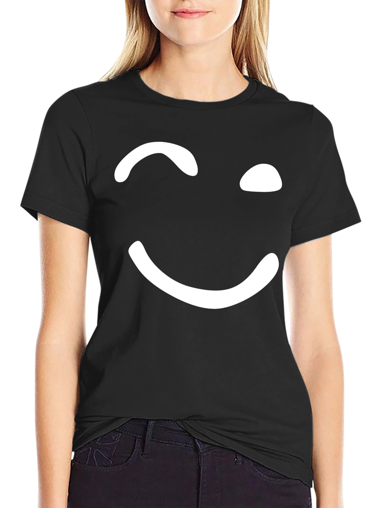Winking Smiley Face Black T-Shirt