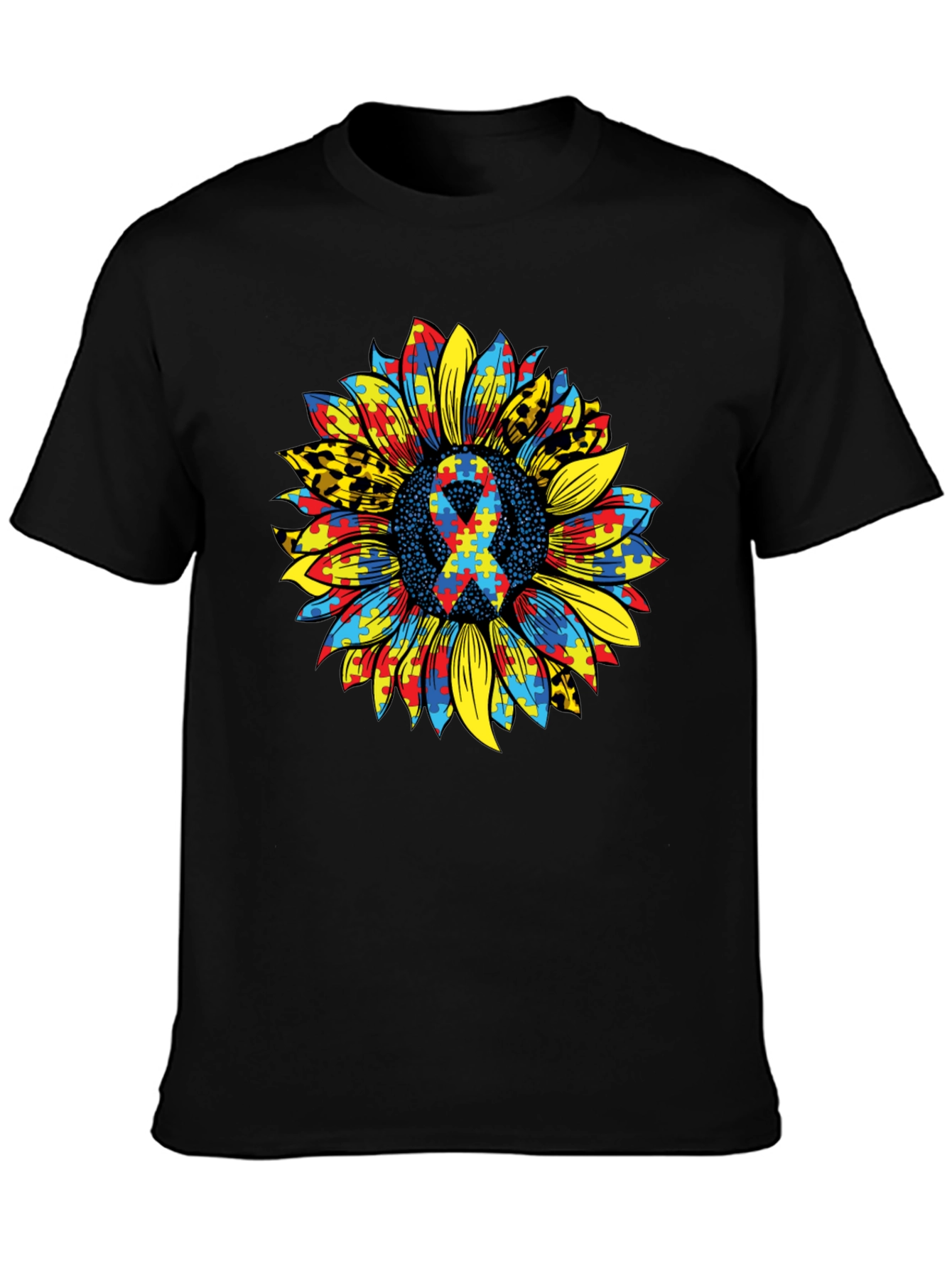 Autism Awareness Sunflower Ribbon Graphic Tee