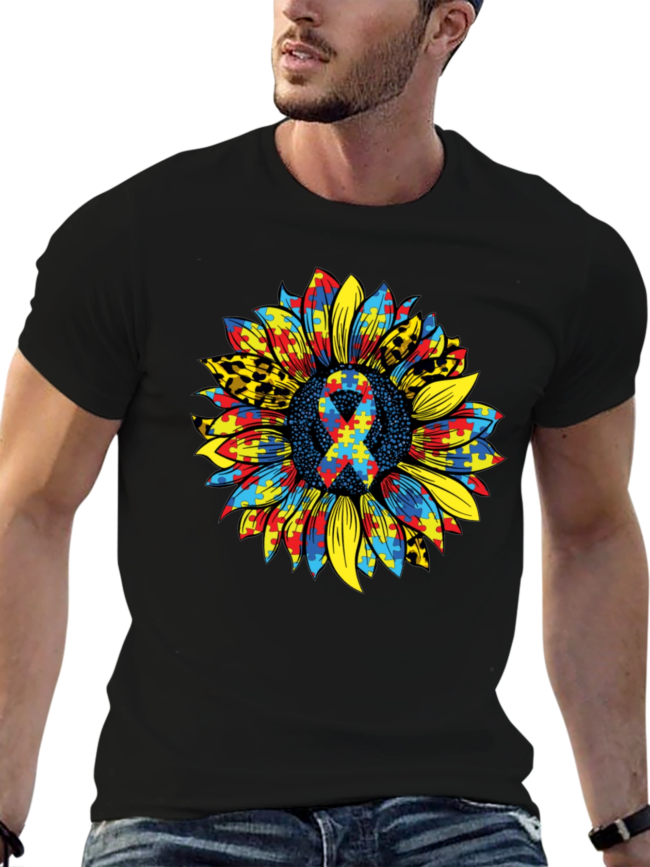 Autism Awareness Sunflower Ribbon Graphic Tee