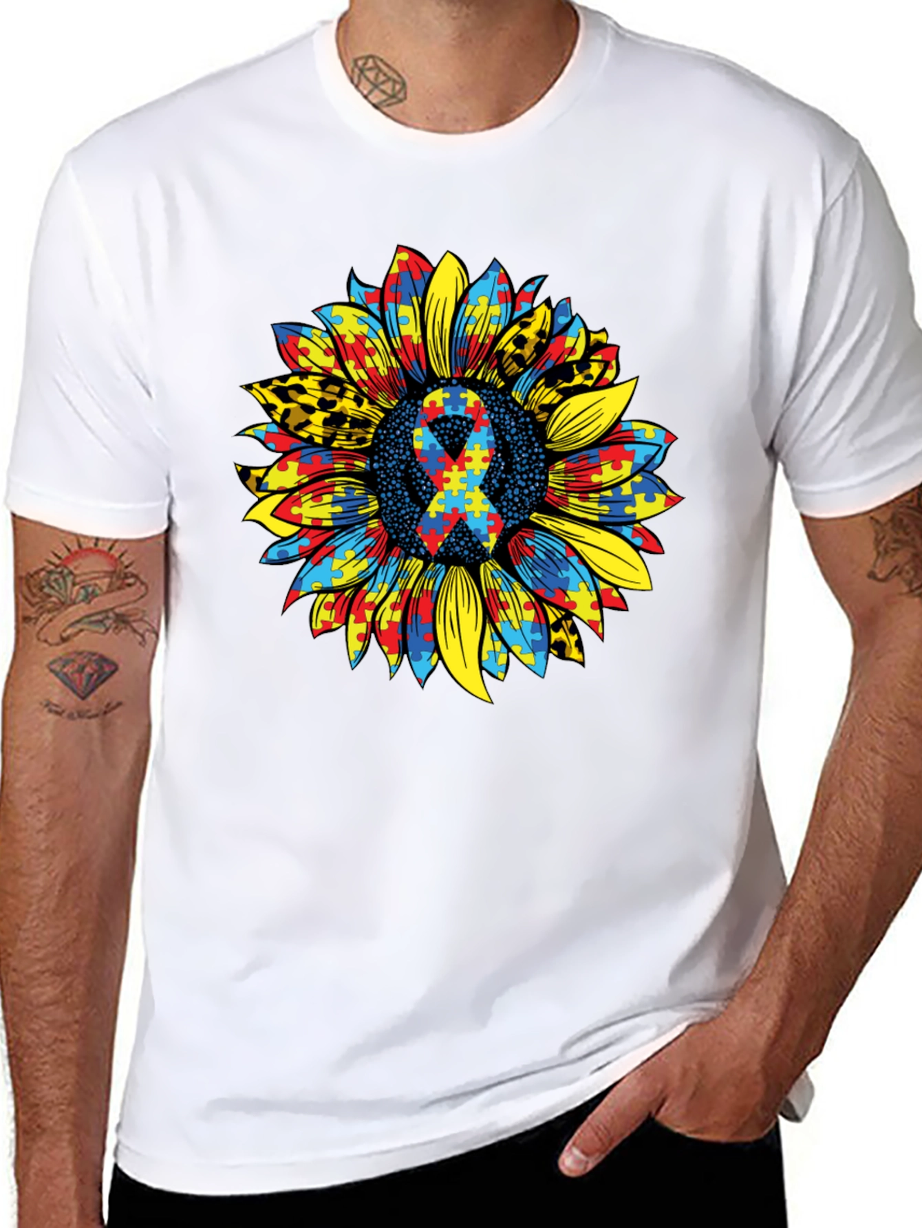 Autism Awareness Sunflower Ribbon Graphic Tee