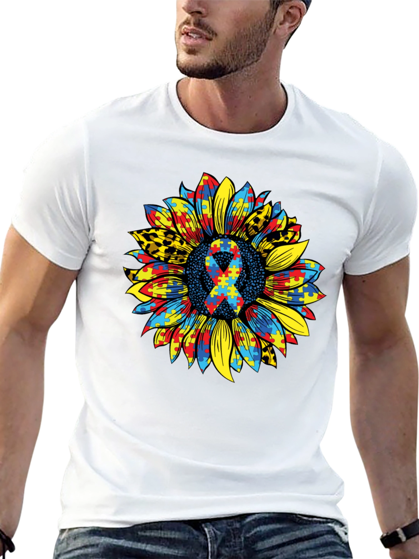 Autism Awareness Sunflower Ribbon Graphic Tee
