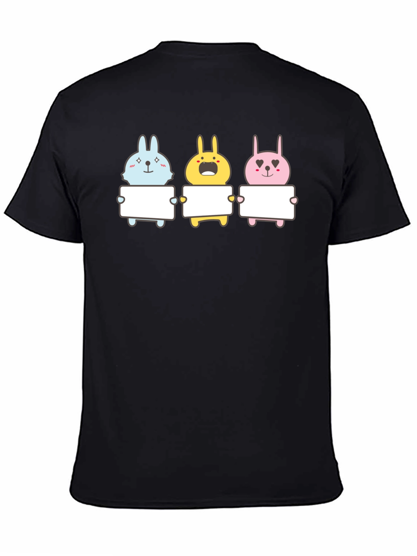 Cute Bunny Trio Graphic Tee - Black