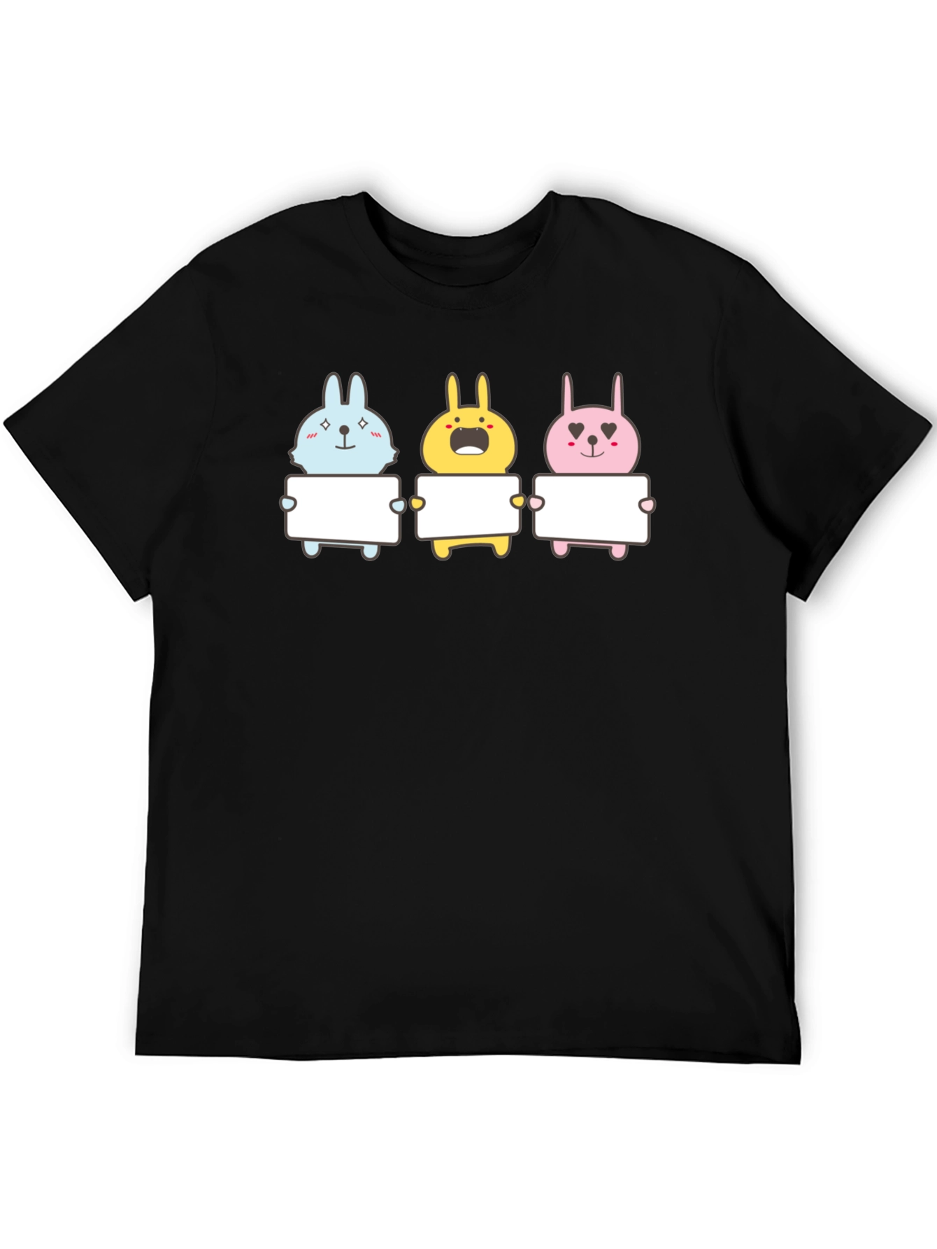 Cute Bunny Trio Graphic Tee - Black
