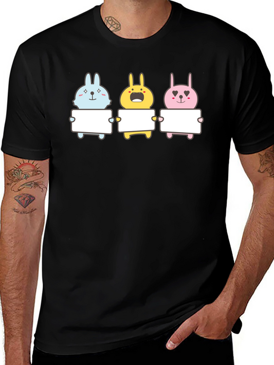 Cute Bunny Trio Graphic Tee - Black