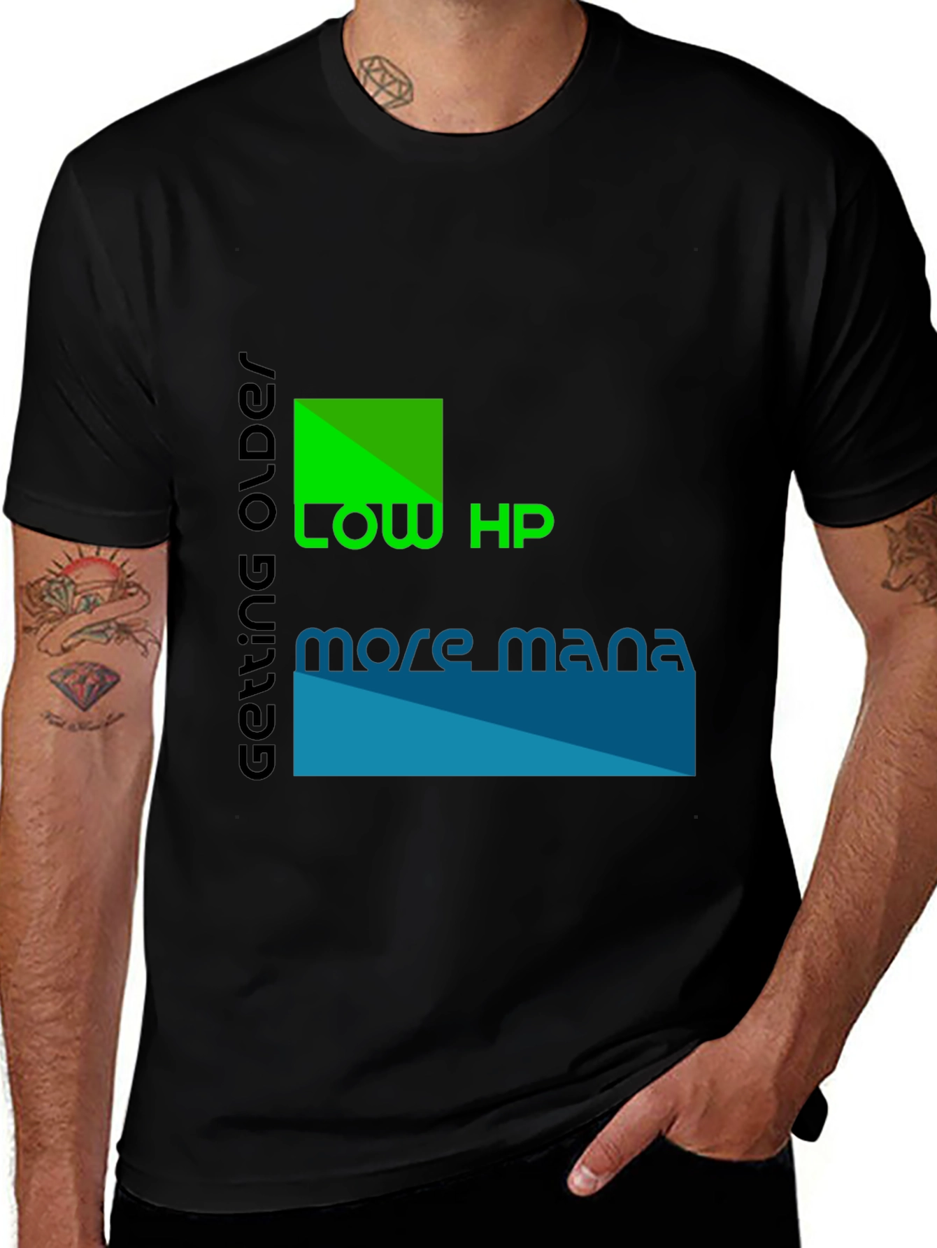Low HP More Mana Black Graphic T-Shirt