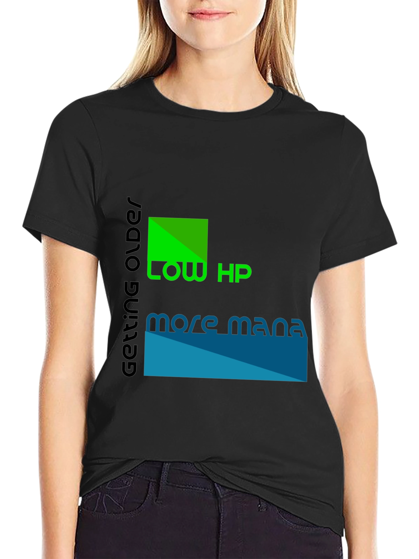Low HP More Mana Black Graphic T-Shirt