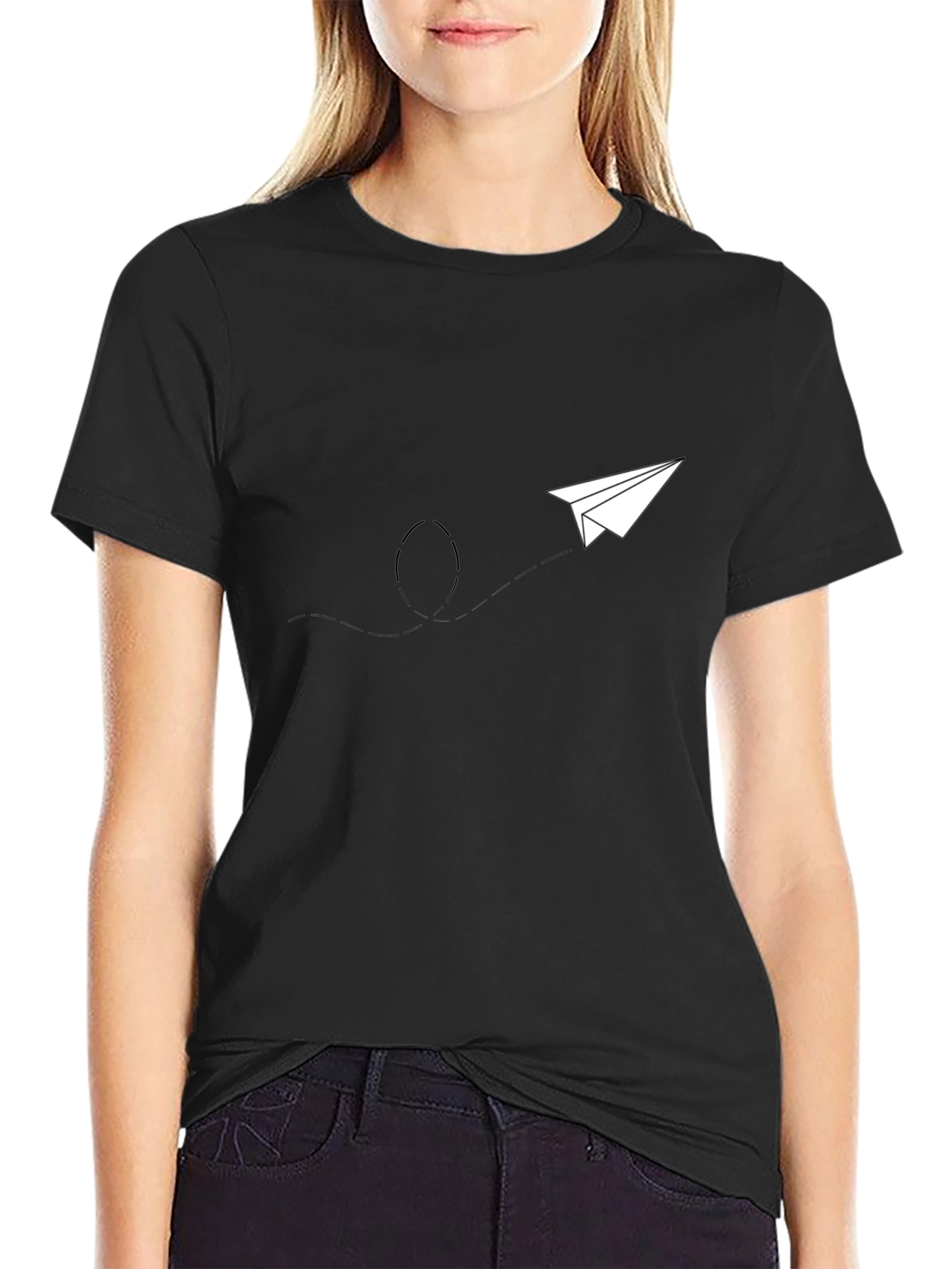 Mens Black Graphic Tee - Paper Airplane Design