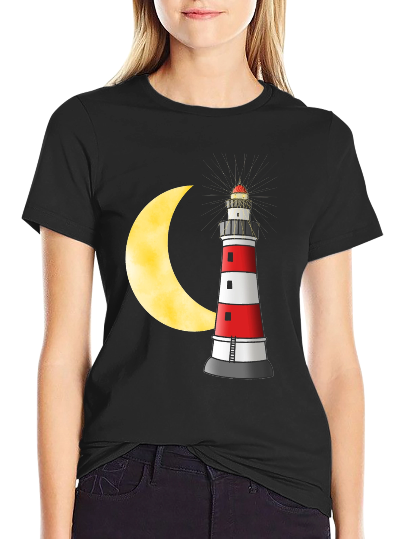 Lighthouse & Moon Graphic T-Shirt