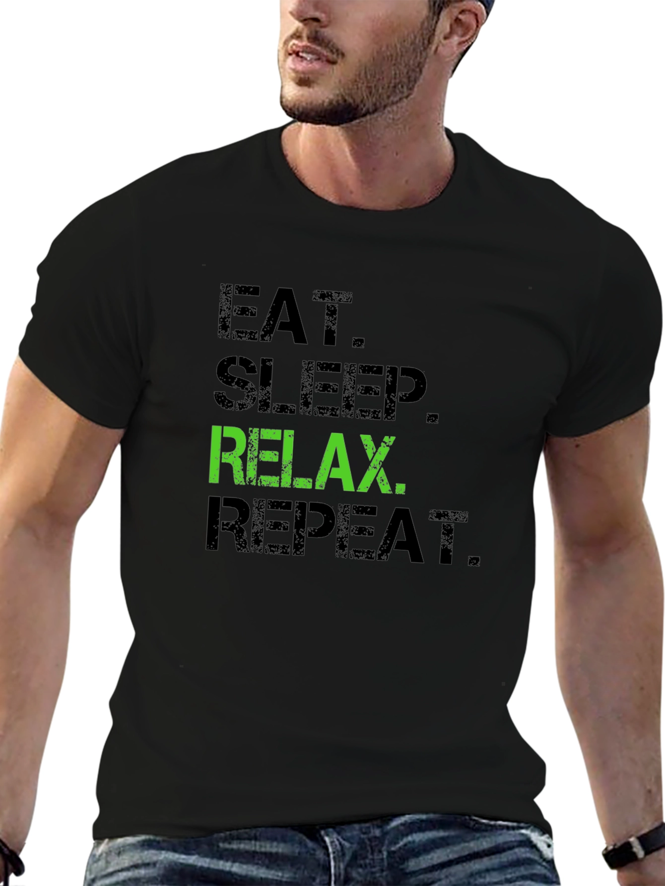 Eat Sleep Relax Repeat Black Graphic Tee