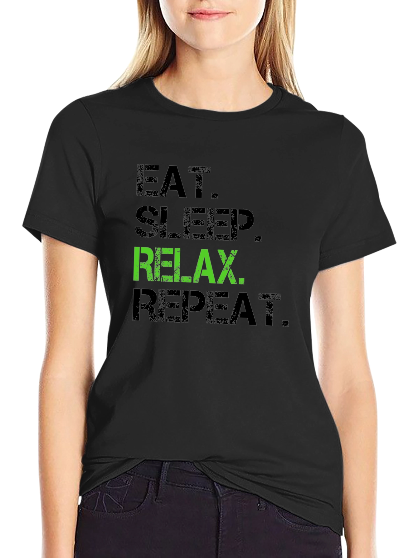 Eat Sleep Relax Repeat Black Graphic Tee