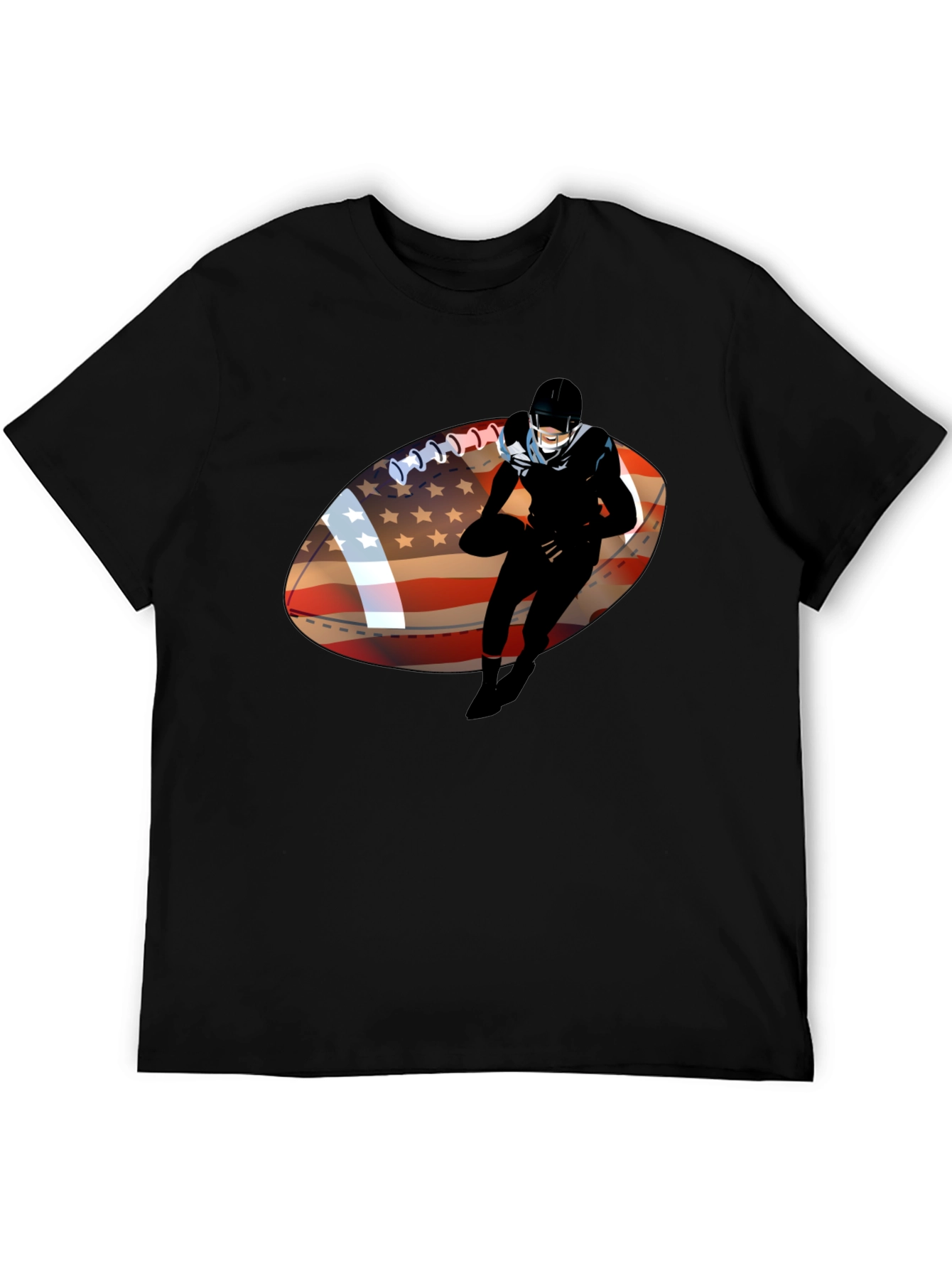 Football Player USA Flag Graphic Black T-Shirt