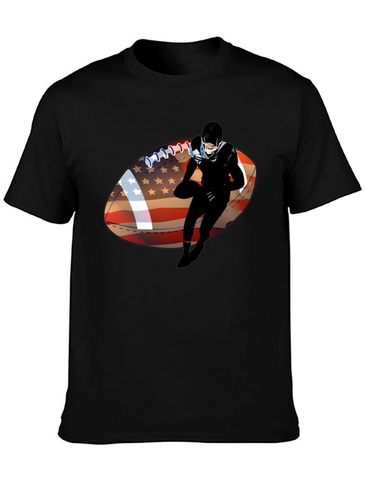 Football Player USA Flag Graphic Black T-Shirt