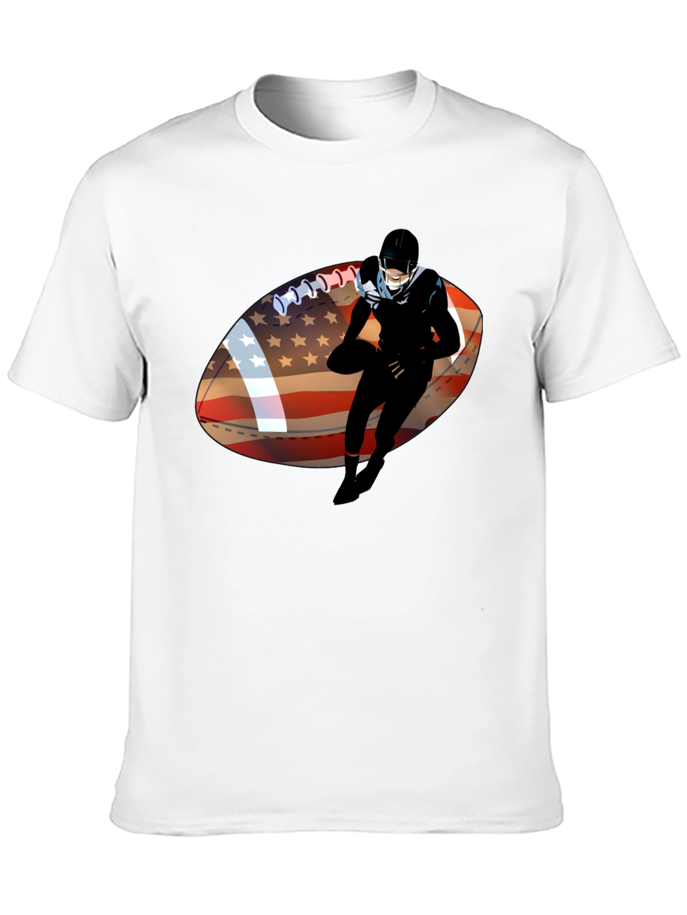 Football Player USA Flag Graphic Black T-Shirt