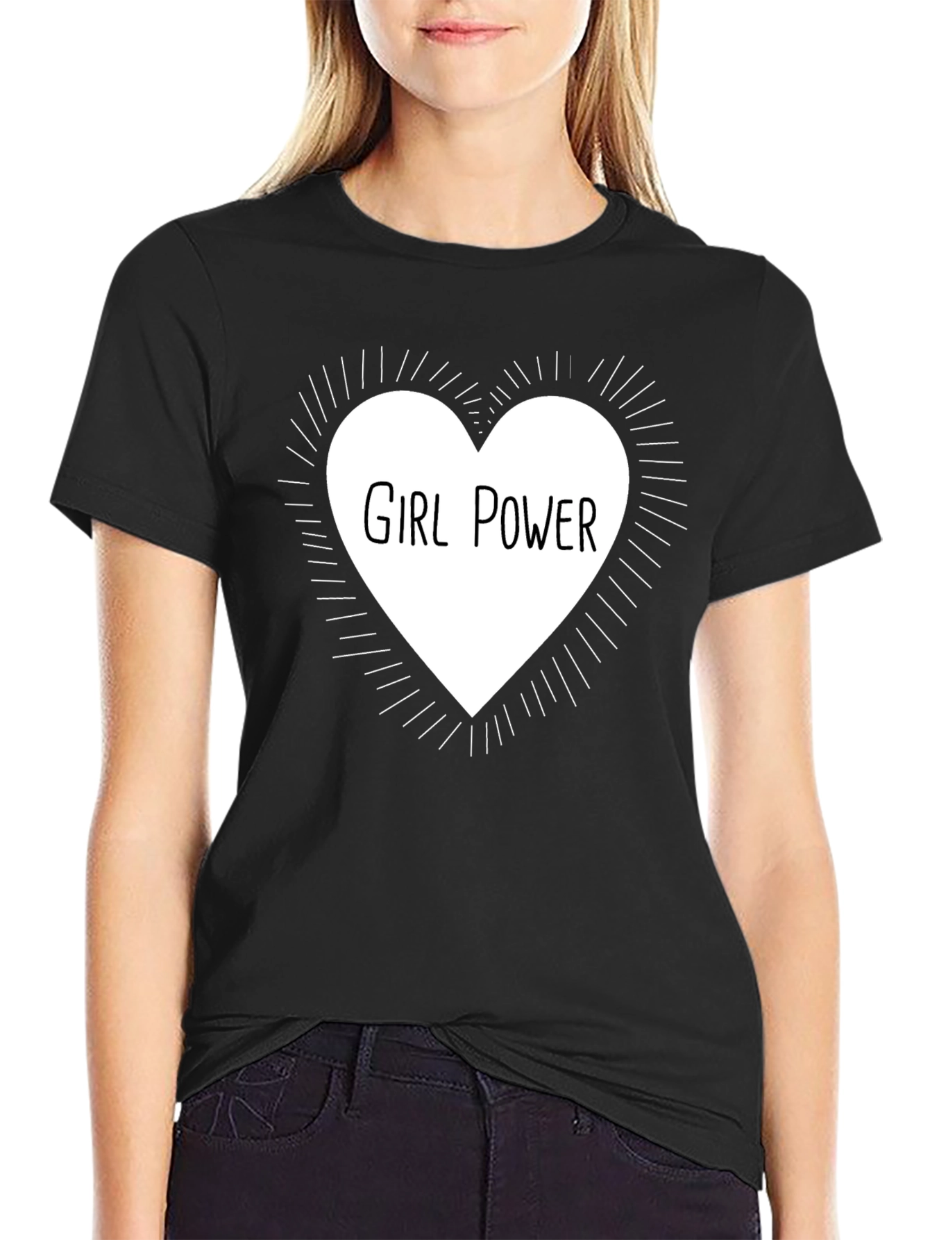 Girl Power Heart Graphic Tee - Black