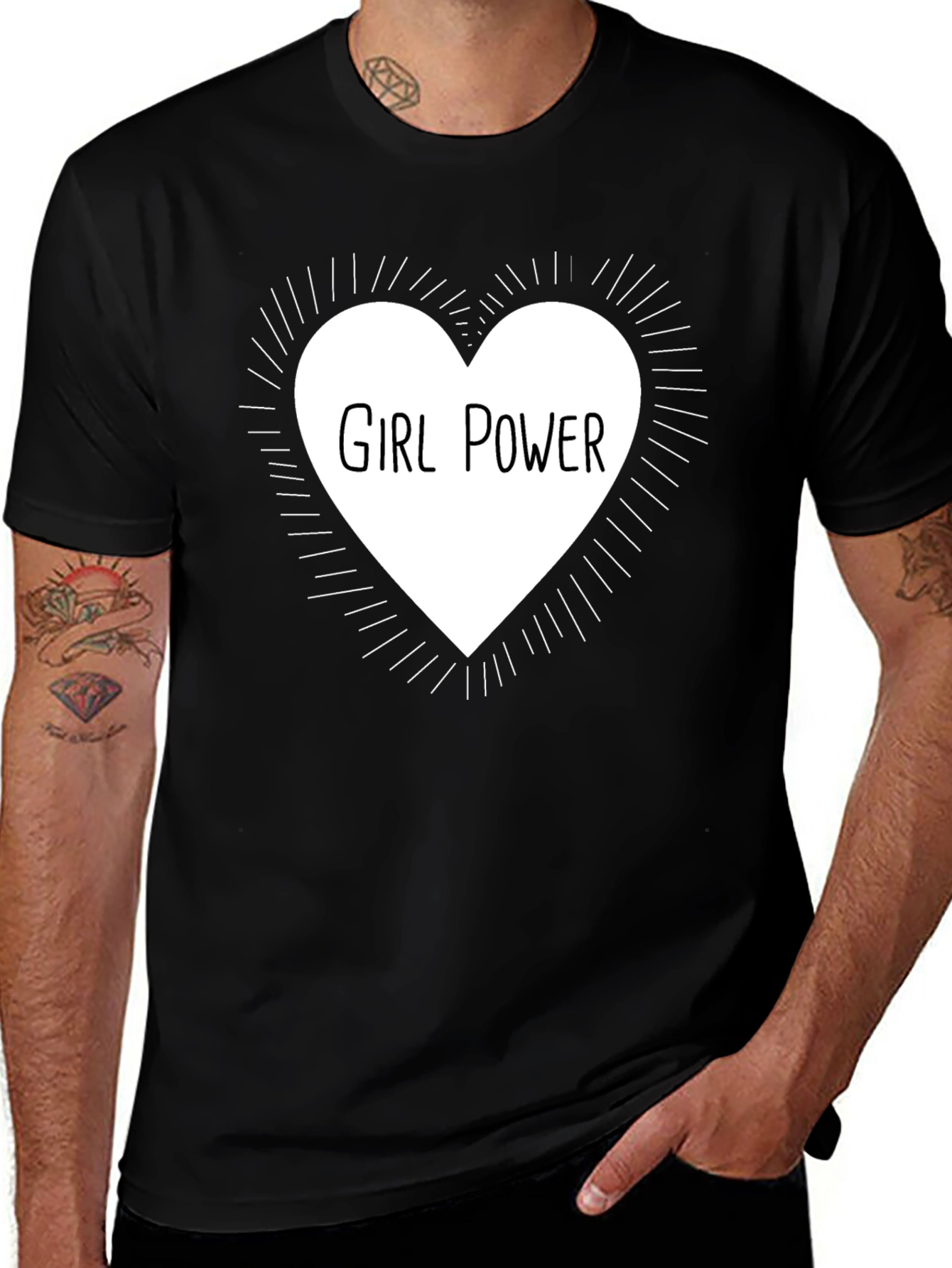Girl Power Heart Graphic Tee - Black