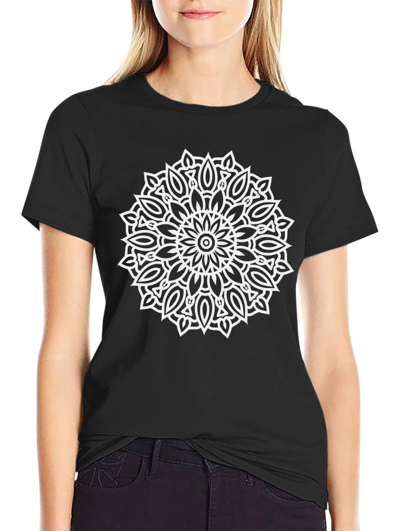 Geometric Mandala Graphic T-Shirt - Black