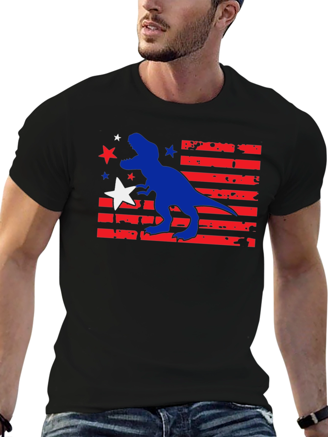 Patriotic Dinosaur Graphic T-Shirt - USA Dino Tee