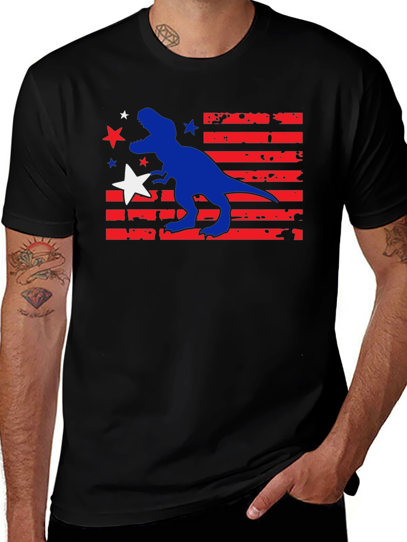 Patriotic Dinosaur Graphic T-Shirt - USA Dino Tee