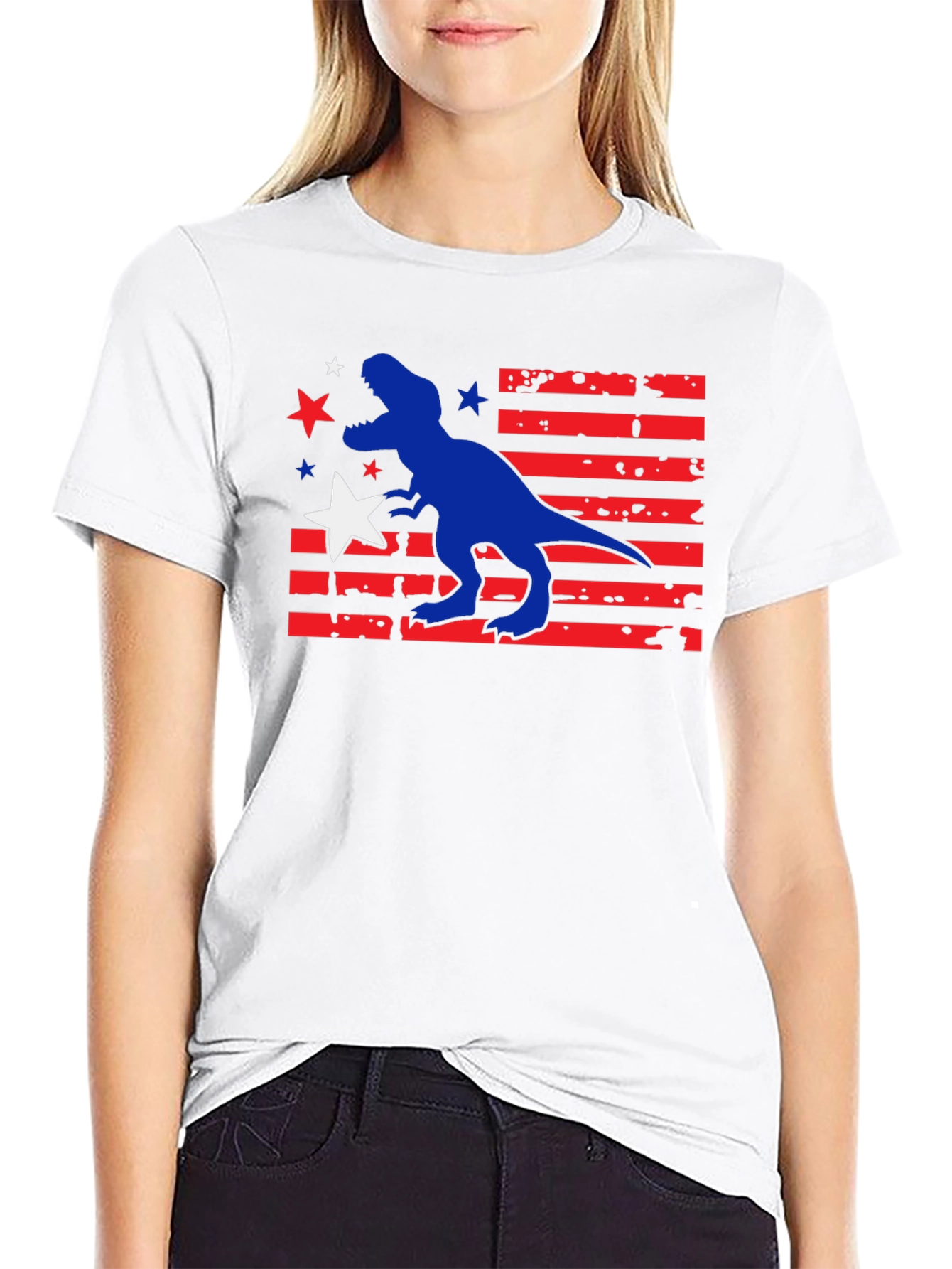 Patriotic Dinosaur Graphic T-Shirt - USA Dino Tee