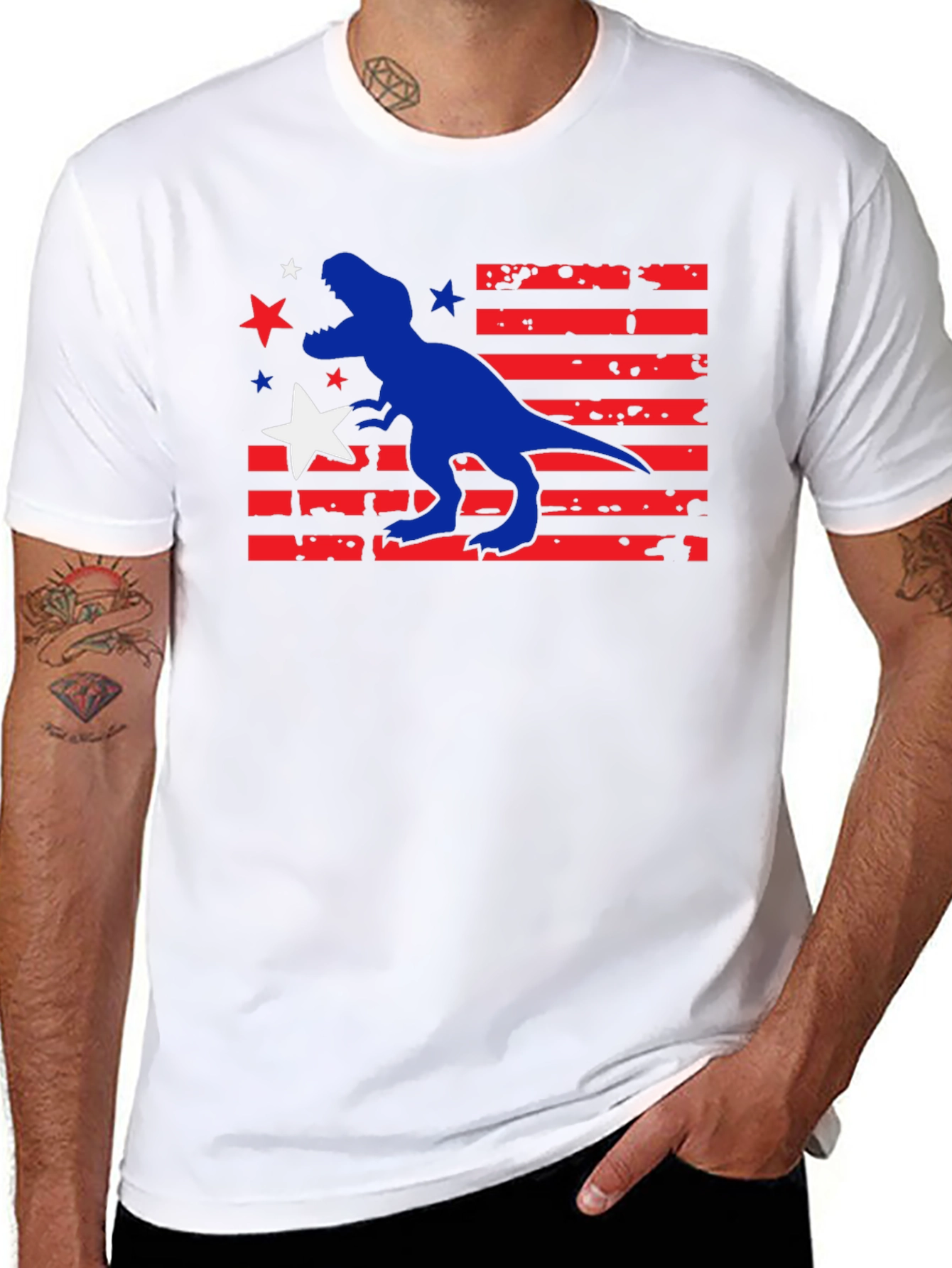 Patriotic Dinosaur Graphic T-Shirt - USA Dino Tee