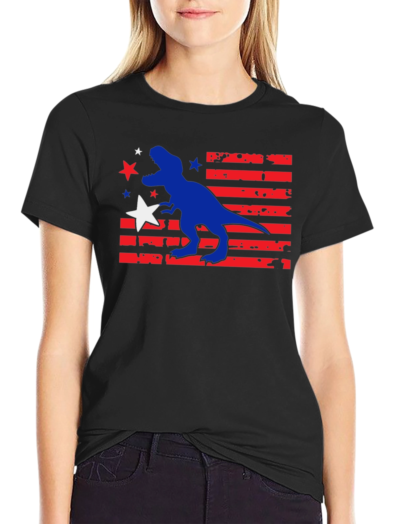 Patriotic Dinosaur Graphic T-Shirt - USA Dino Tee