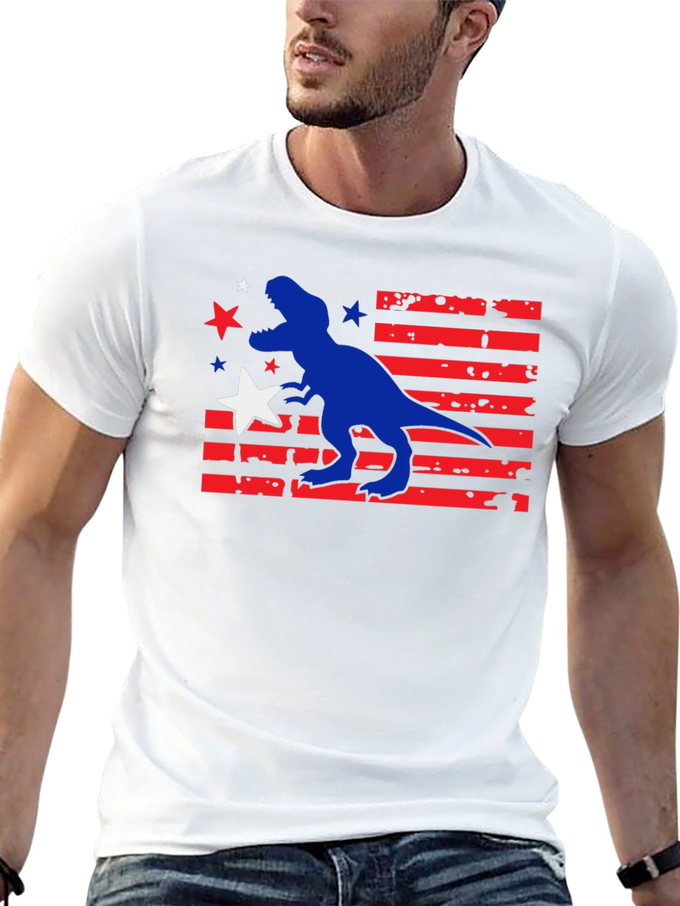 Patriotic Dinosaur Graphic T-Shirt - USA Dino Tee