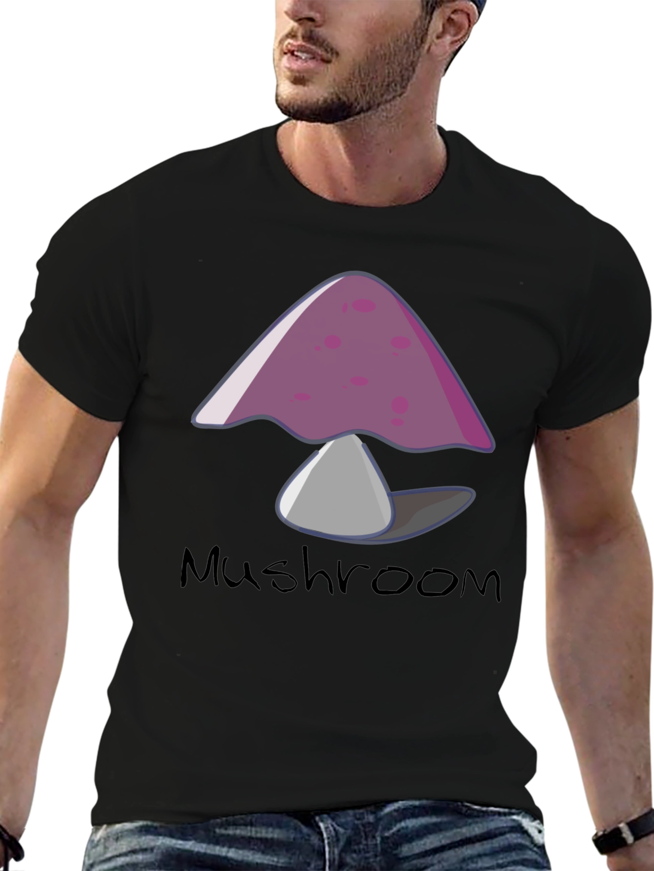 Mushroom Graphic Tee - Trendy Black T-Shirt