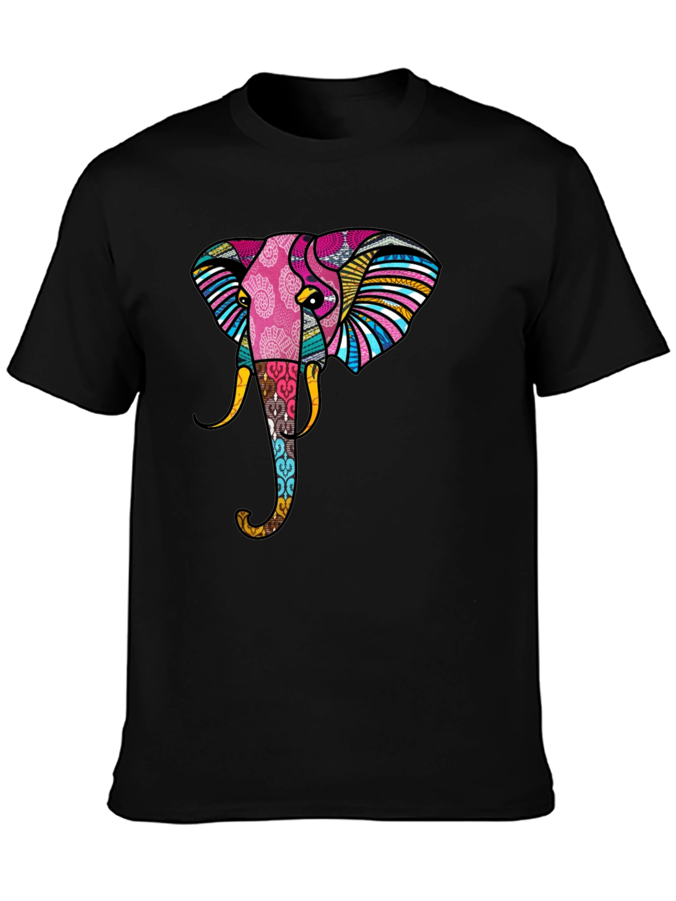 Stylish Elephant Graphic Print Black T-Shirt